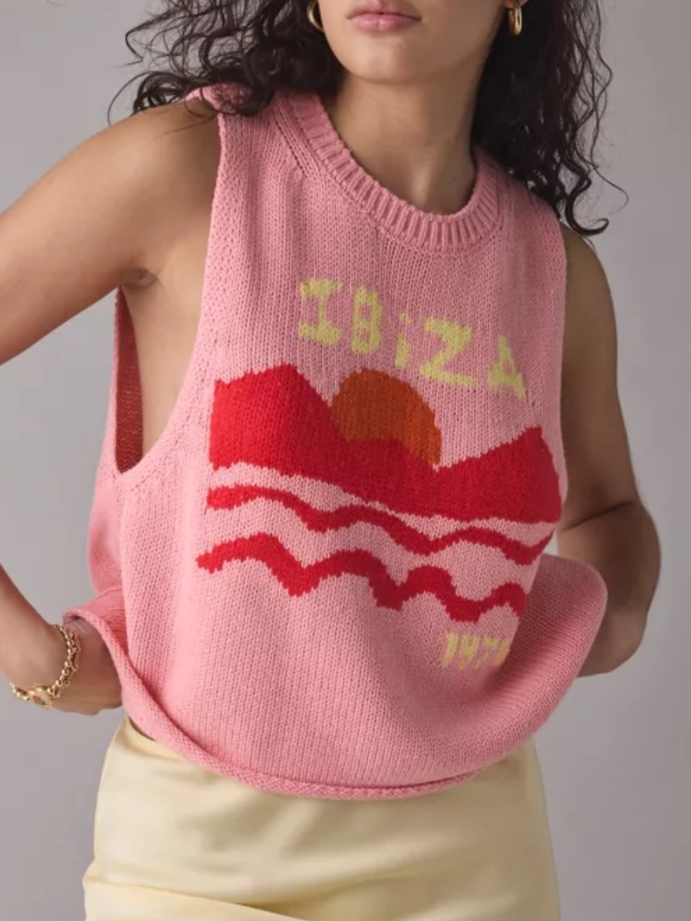 Urban Outfitters BDG Capri Destination Graphic Knit Vest Top Coral Ibiza 1976-S